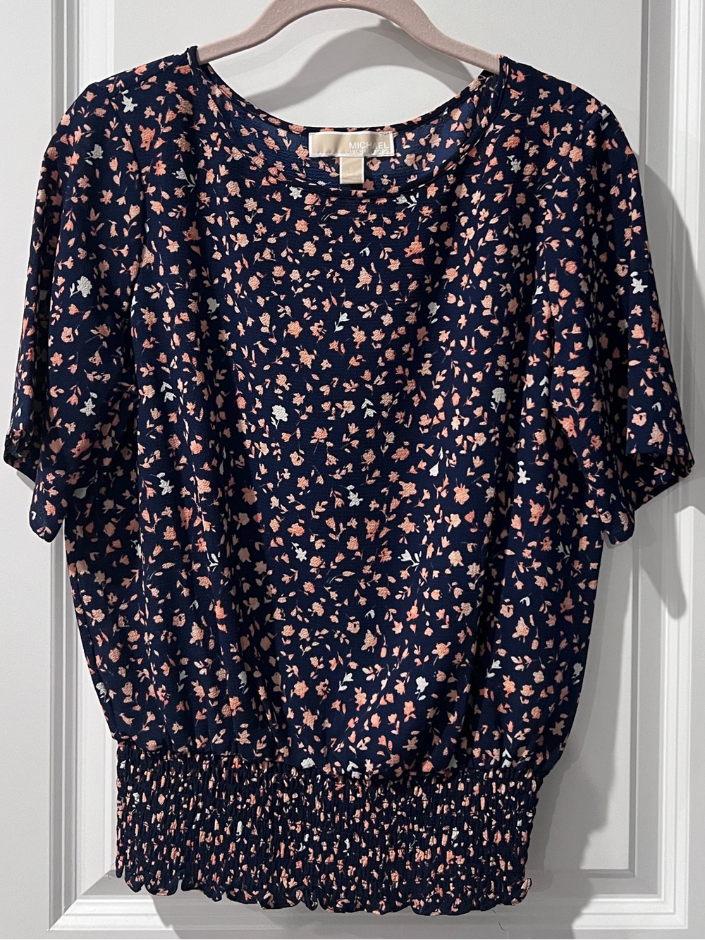 MICHAEL Michael Kors Navy Blouse with Pink Floral Print Size S NWOT